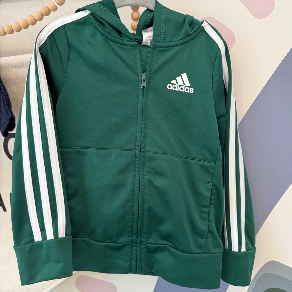 Adidas Kids Forest Green Hoodie with White Stripes